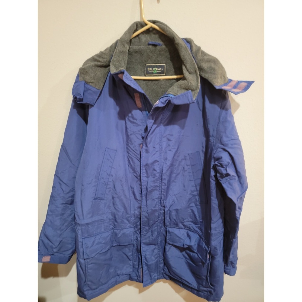 Splitrail Full Zip Fleece Lined Hooded Windbreaker Rain Jacket‎ Mens L Vintage